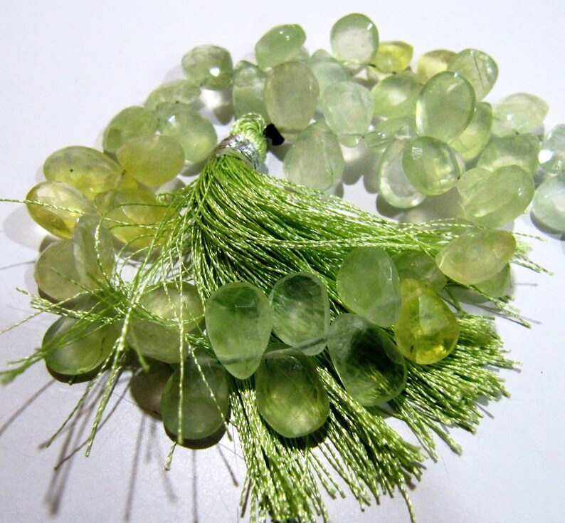Natural Prehnite Faceted Pear Shape Beads / Flat Drop Shape approx. 7x12mm Size Prehnite Beads Strand 8 inch long