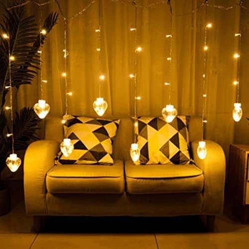 8 Feet 12 Wish Heart Ball String Led Lights With Color Box For Home Decoration, Diwali & Wedding Led Christmas Light Indoor And Outdoor Light ,Festival Decoration (Wishing Ball Warm White)