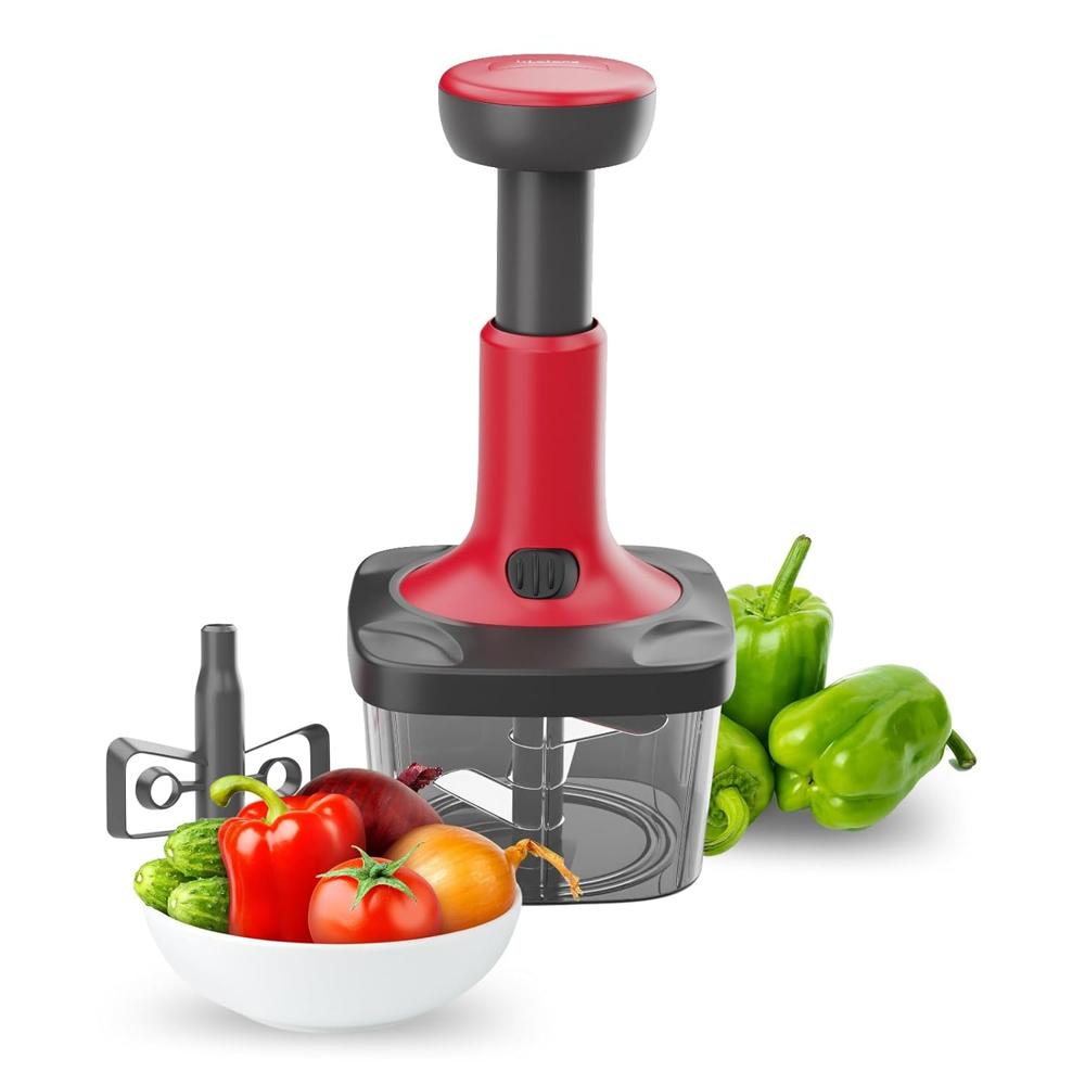 Lifelong Push Chopper 650ml | Compact And Efficient Vegetable, Onion, And Garlic Chopper, Essential Manual Kitchen Cutter For Quick And Easy(llkt004) - Color: Red