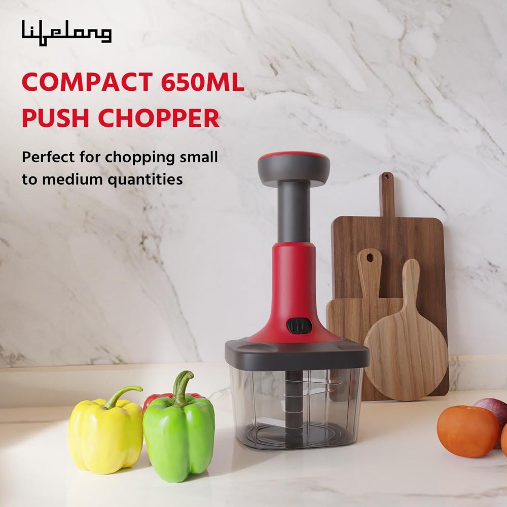 Lifelong Push Chopper 650ml | Compact and Efficient Vegetable, Onion, and Garlic Chopper, Essential Manual Kitchen Cutter for Quick and Easy(LLKT004)