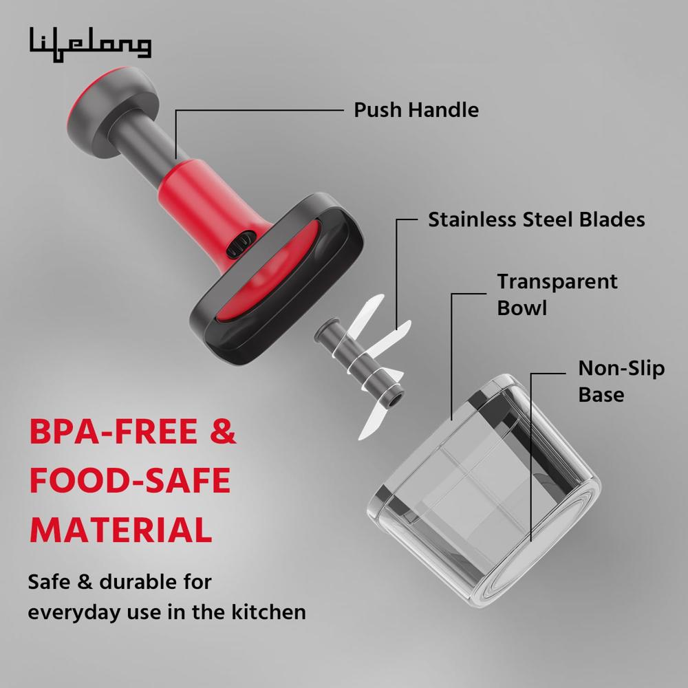 Lifelong Push Chopper 650ml | Compact and Efficient Vegetable, Onion, and Garlic Chopper, Essential Manual Kitchen Cutter for Quick and Easy(LLKT004)