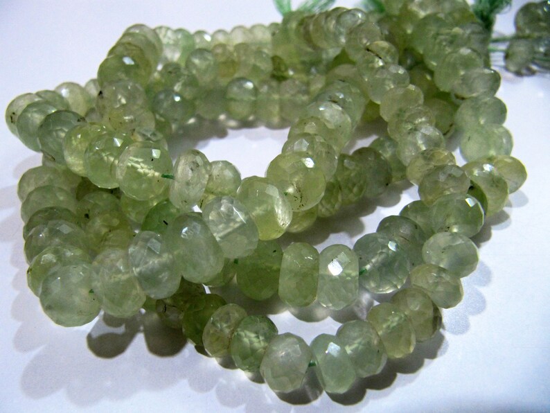 Natural Prehnite Rondelle Faceted Beads 10 mm Size Genuine Prehnite Beads Strand 10 inches