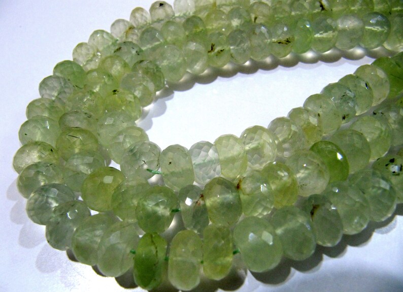 Natural Prehnite Rondelle Faceted Beads 10 mm Size Genuine Prehnite Beads Strand 10 inches