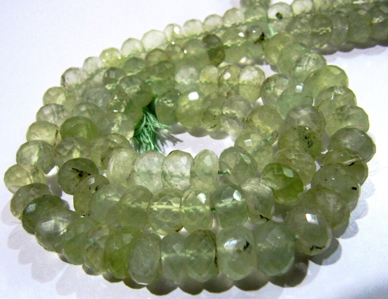 Natural Prehnite Rondelle Faceted Beads 10 mm Size Genuine Prehnite Beads Strand 10 inches