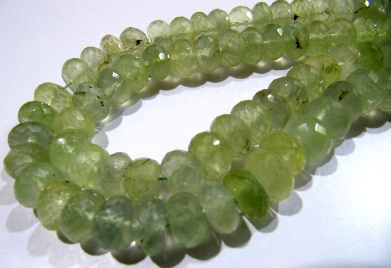 Natural Prehnite Rondelle Faceted Beads 10 mm Size Genuine Prehnite Beads Strand 10 inches
