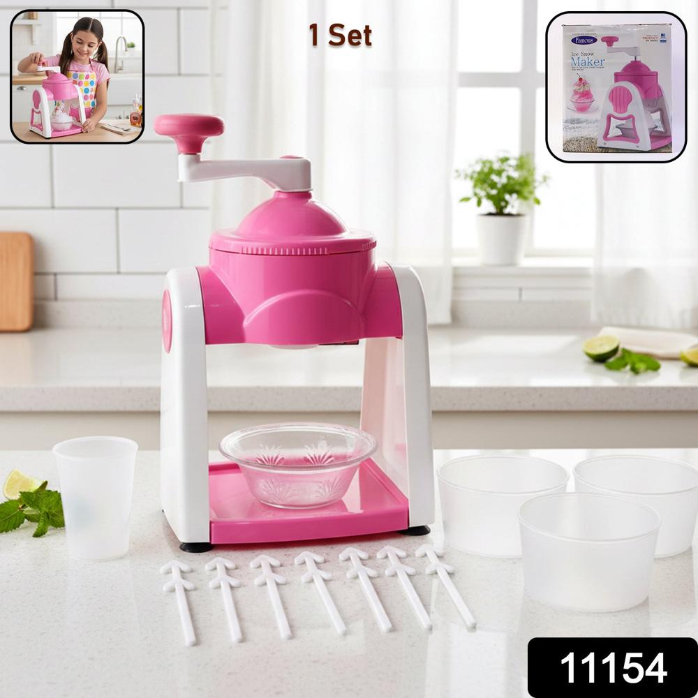 Manual Ice Crusher Machine (1 Set Pink Color) - Material: Plastic Body With Stainless Steel Blade