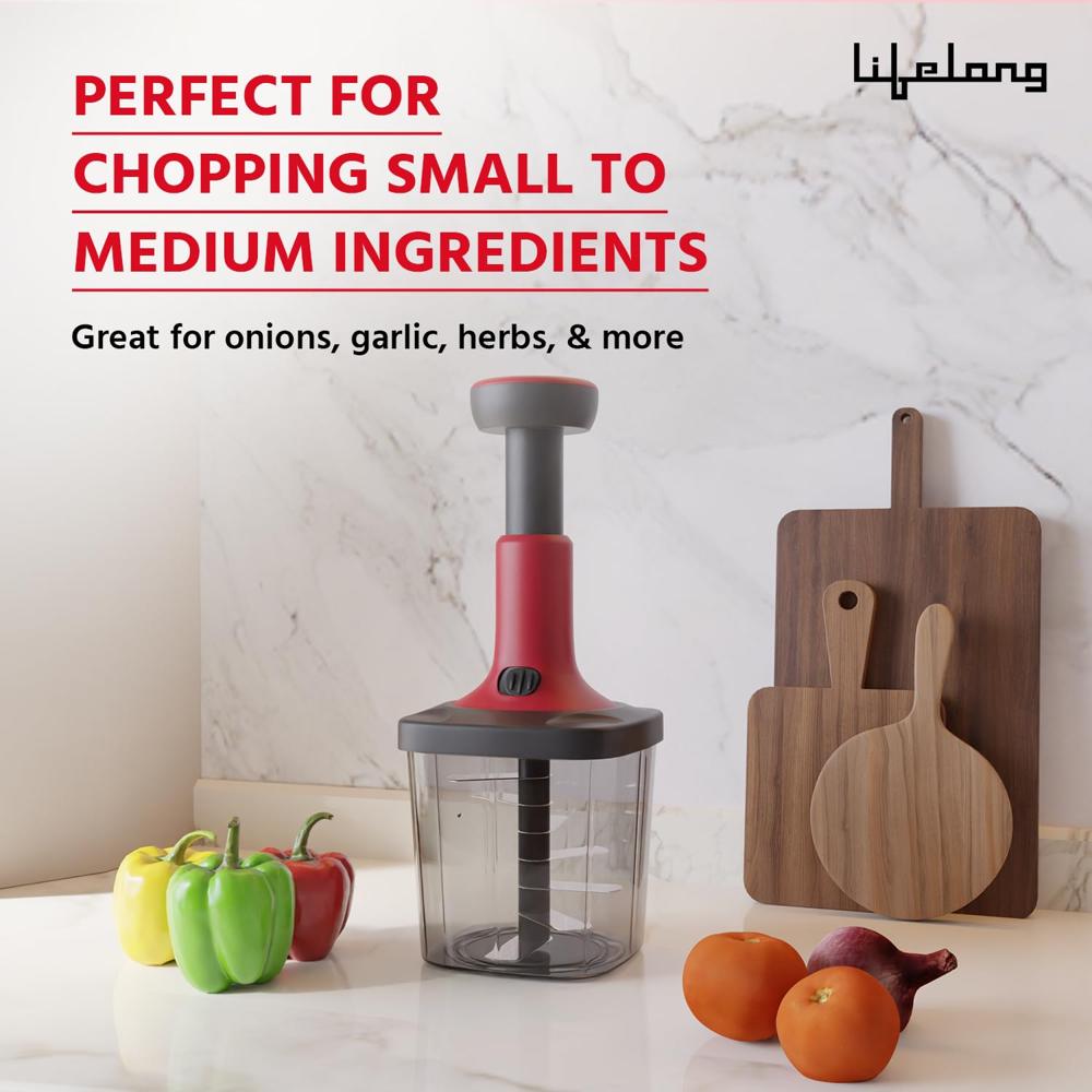 Lifelong Push Chopper 1000ml | Multi-Purpose Vegetable, Onion, and Garlic Chopper, Efficient Manual Kitchen Cutter for(LLKT003)