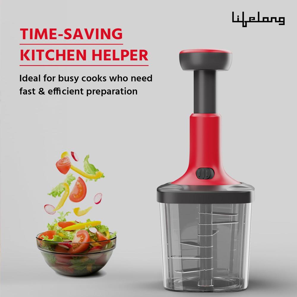 Lifelong Push Chopper 1000ml | Multi-Purpose Vegetable, Onion, and Garlic Chopper, Efficient Manual Kitchen Cutter for(LLKT003)
