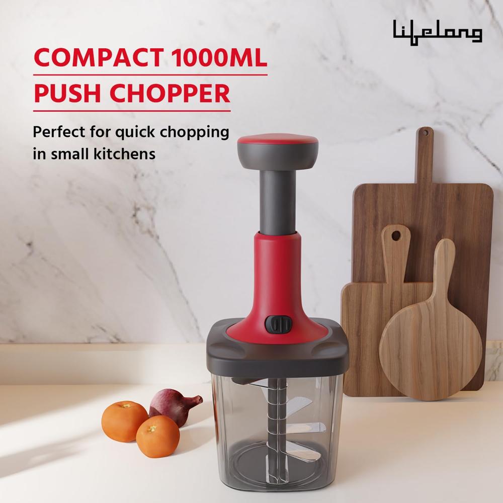 Lifelong Push Chopper 1000ml | Multi-Purpose Vegetable, Onion, and Garlic Chopper, Efficient Manual Kitchen Cutter for(LLKT003)