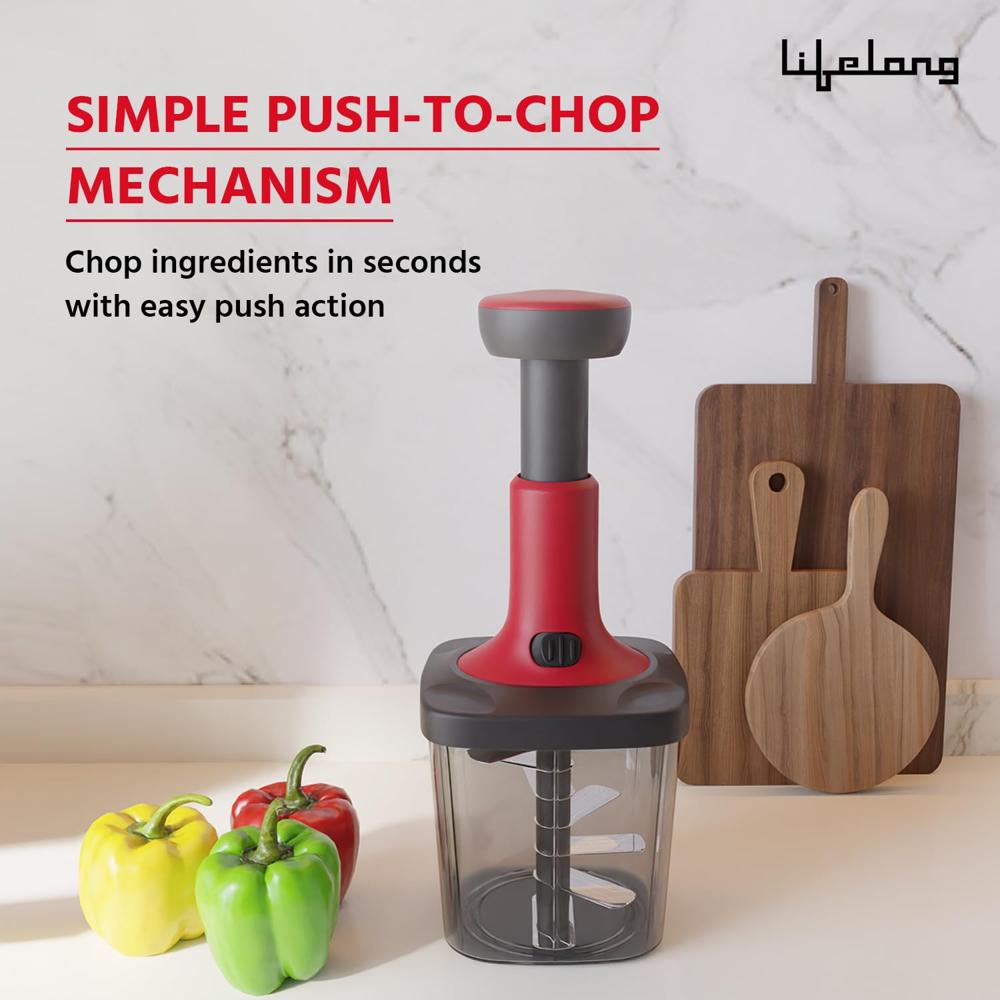 Lifelong Push Chopper 1000ml | Multi-Purpose Vegetable, Onion, and Garlic Chopper, Efficient Manual Kitchen Cutter for(LLKT003)