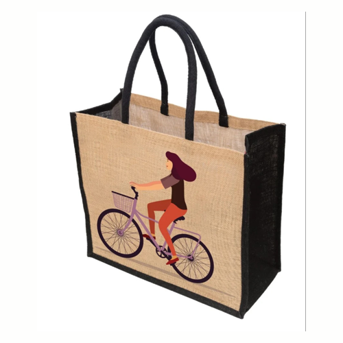 Fancy Jute Bag - Laminated Jute Medium 35x40 cm, Natural Color | Artistic Printed & Embroidered, Lightweight, Reusable
