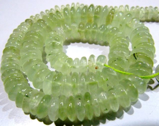 Natural Prehnite German Cut Smooth Rondelle Beads 6-10mm size Graduated Beads 8 inch long