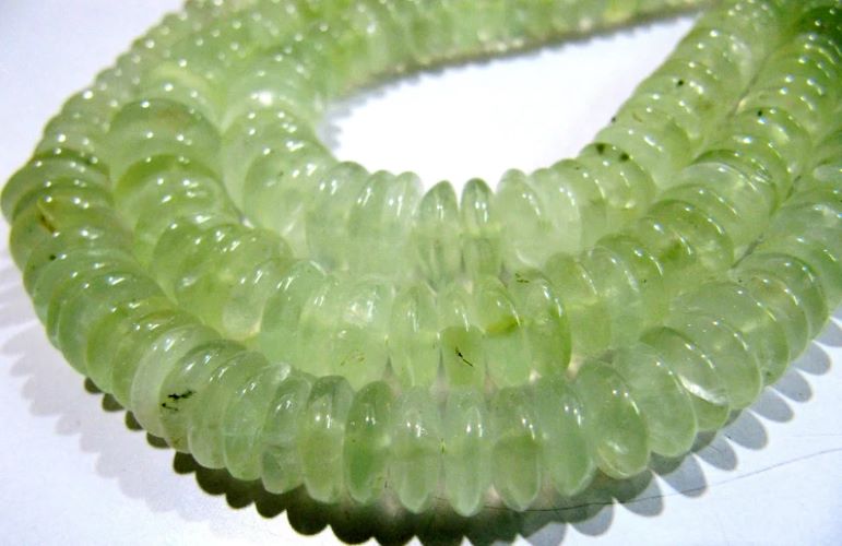 Natural Prehnite German Cut Smooth Rondelle Beads 6-10mm size Graduated Beads 8 inch long