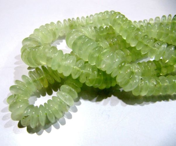 Natural Prehnite German Cut Smooth Rondelle Beads 6-10mm size Graduated Beads 8 inch long