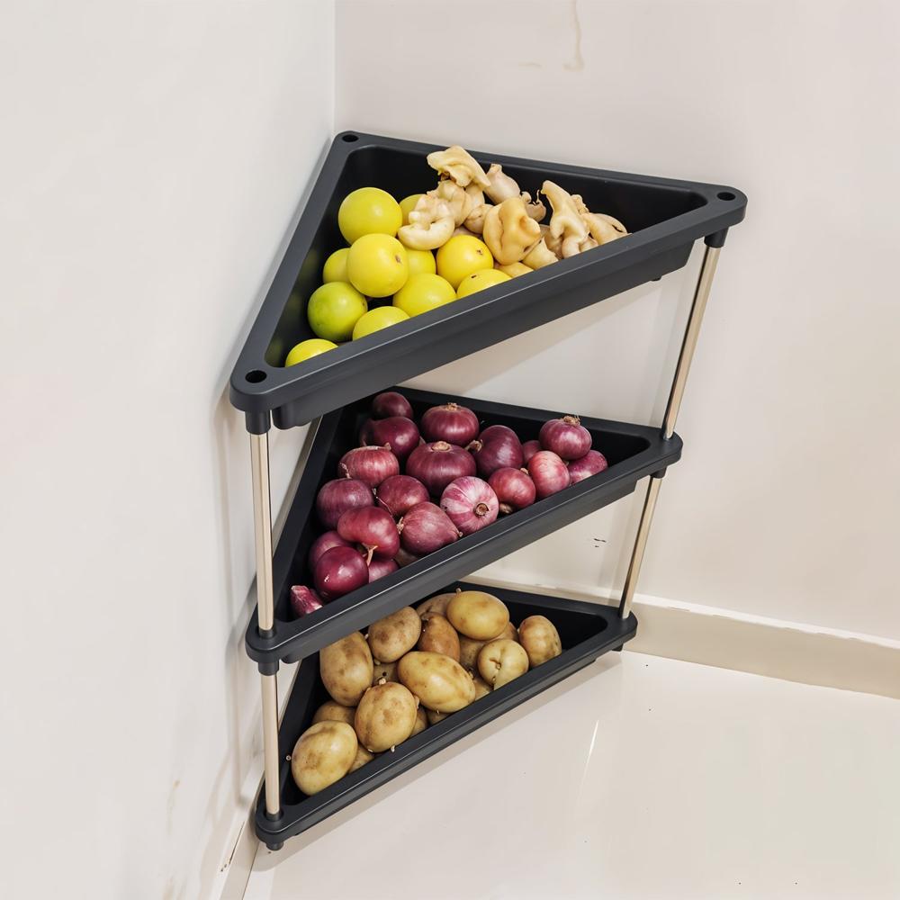 3-layer Multipurpose Plastic Corner Storage Rack - Color: Mix