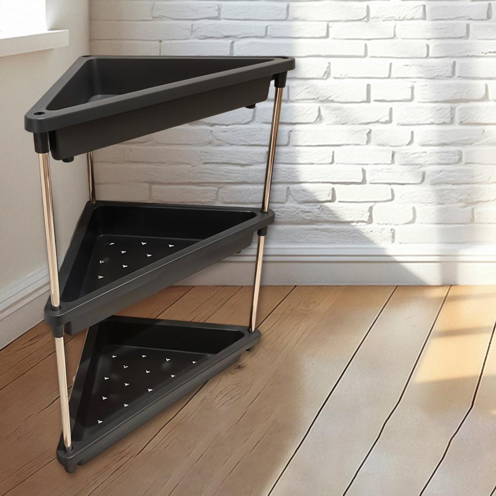3-layer Multipurpose Plastic Corner Storage Rack - Color: Mix
