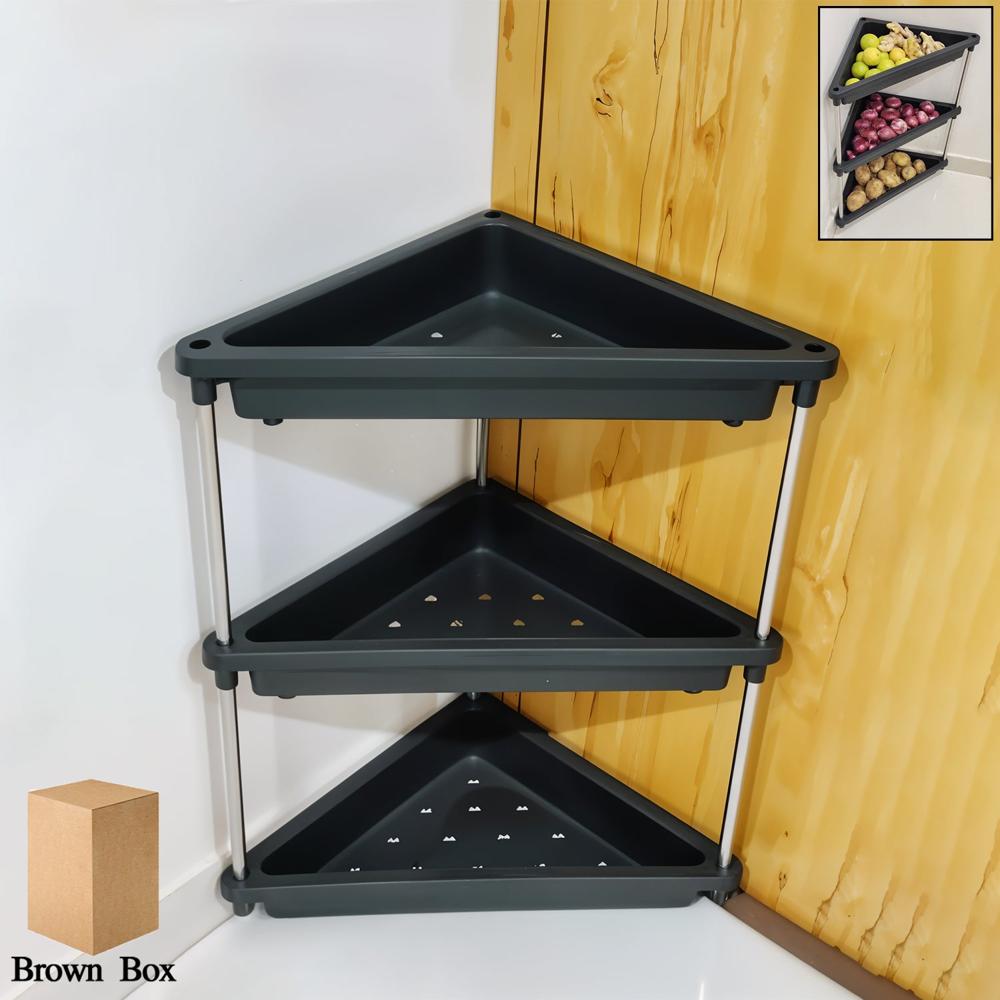 3-layer Multipurpose Plastic Corner Storage Rack - Color: Mix
