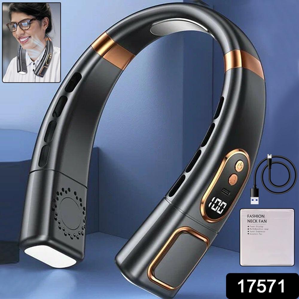 Premium USB Rechargeable Fashion Neck Fan with Digital Display (1 Pc)