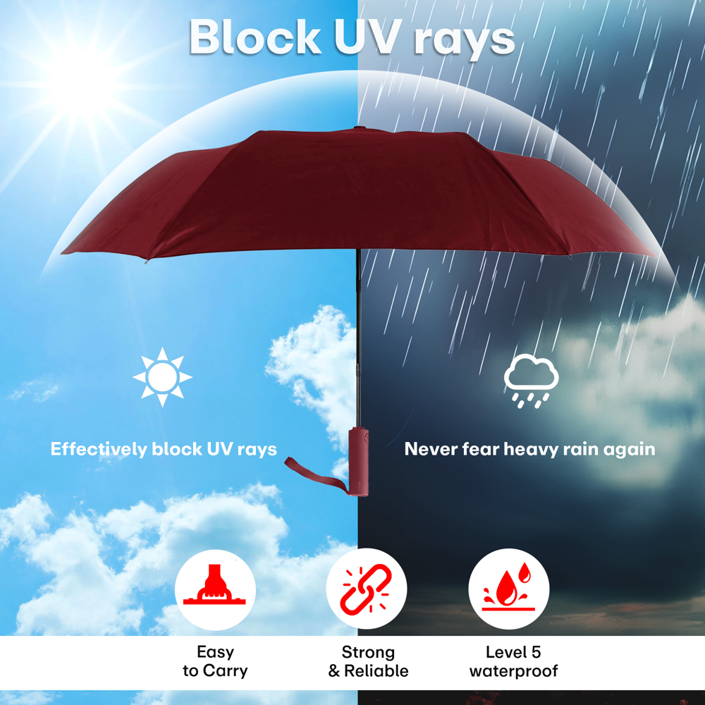 Prime Pick Portable Travel Waterproof Umbrella  Red