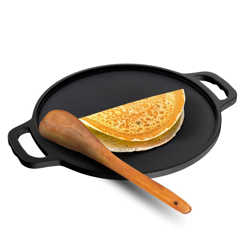 Lifelong Cast Iron Dosa Tawa with Wooden Spatula for Dosa, Uttapam & Chapati | 30 cm, 2.5kg | Tawa & Spatula Set | Pre Seasoned, Non-Toxic, Non(LLCIT006)