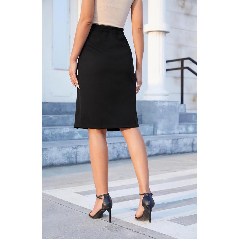 Export Surplus Womens High-Waist Side Slit Midi Skirt