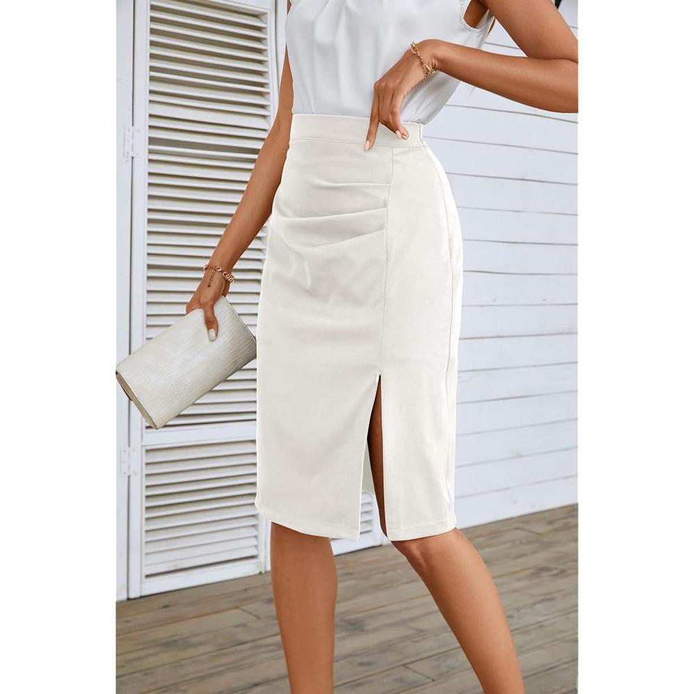 Export Surplus Womens High-Waist Side Slit Midi Skirt