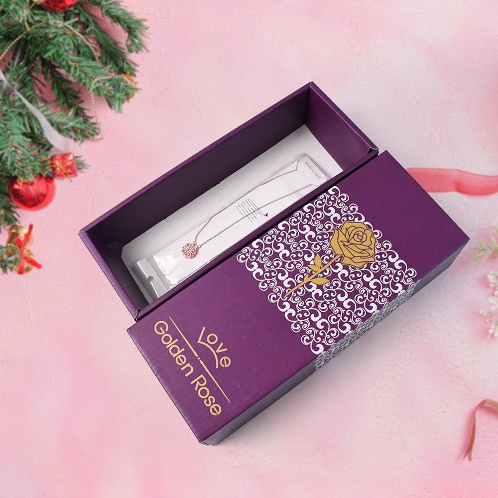 Golden Rose & Necklace Set Perfect Gift Set - Color: Mix