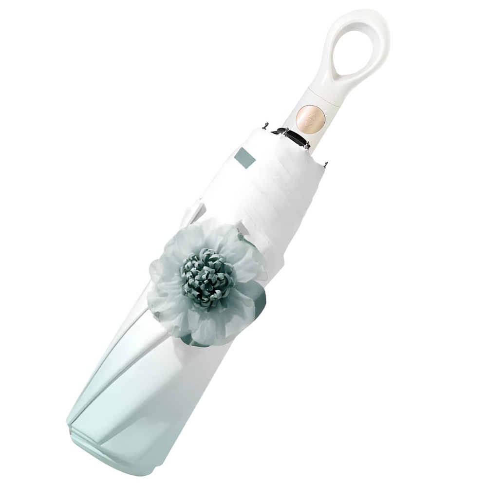 Prime Pick Mini Folding Umbrella With Flower designed  Lake Green