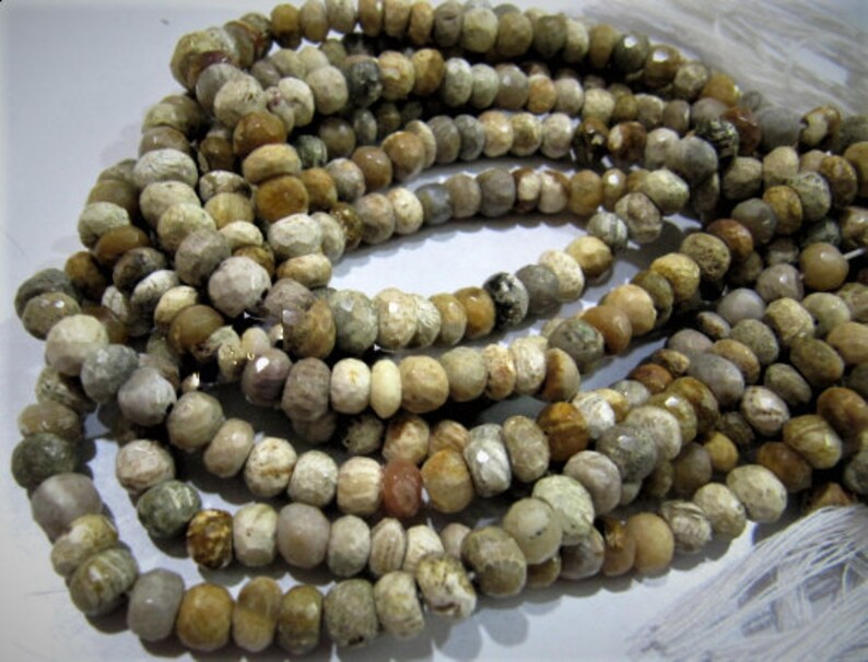 Natural Earth Mined Fossil Coral Beads 7 mm Rondelle Faceted Gemstone Beads Sold per String 12.5 inches