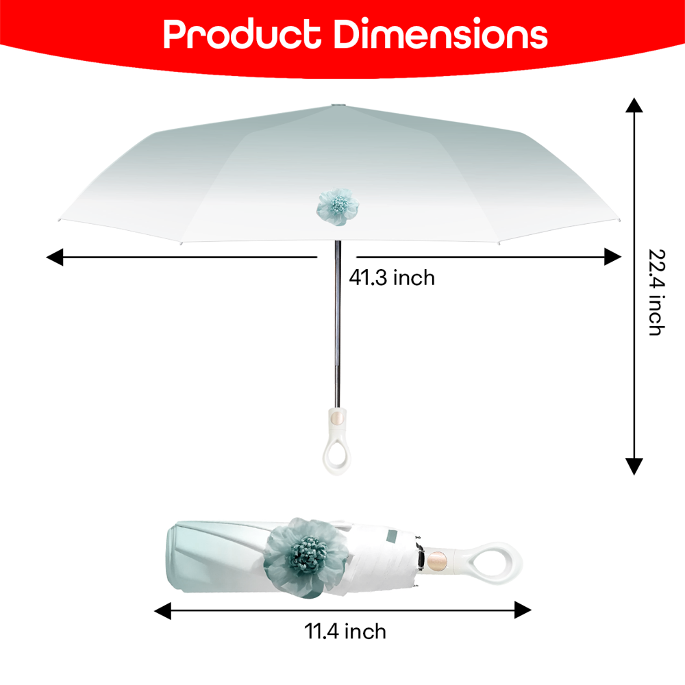 Prime Pick Mini Folding Umbrella With Flower designed  Lake Green