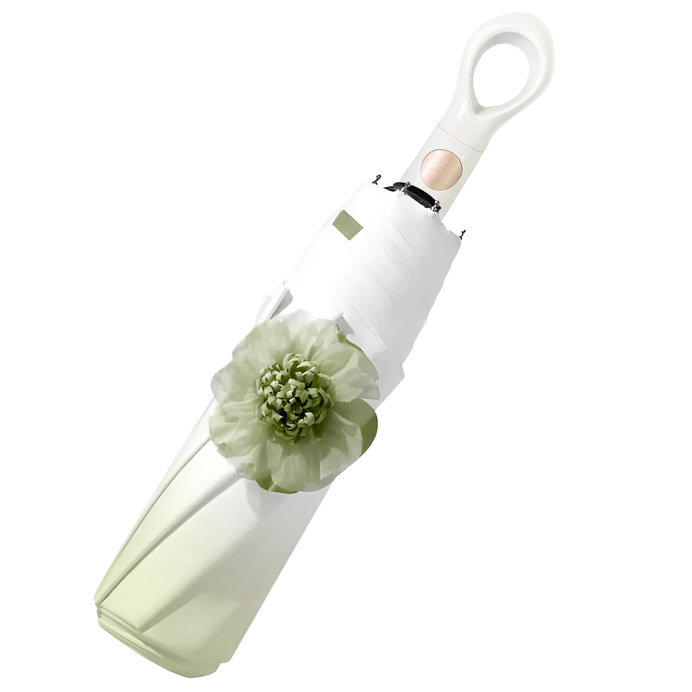 Prime Pick Mini Folding Umbrella With Flower designed  Matcha Green