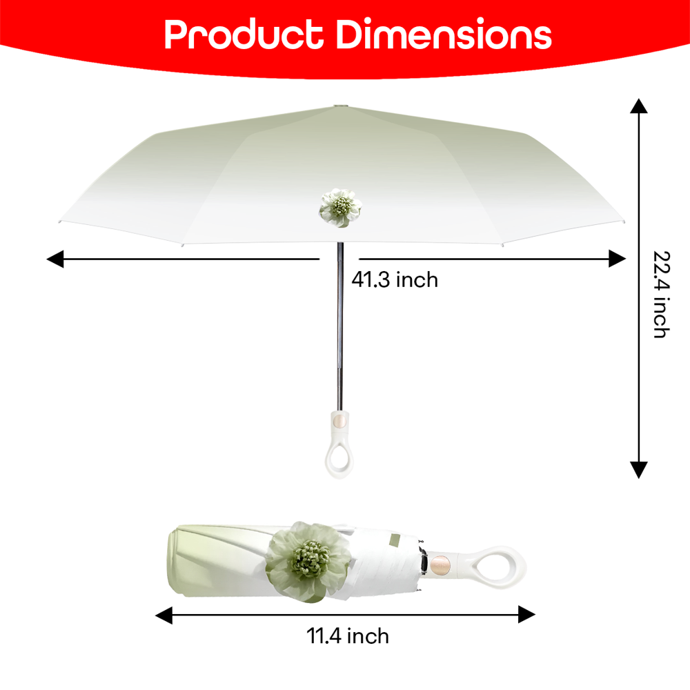 Prime Pick Mini Folding Umbrella With Flower designed  Matcha Green