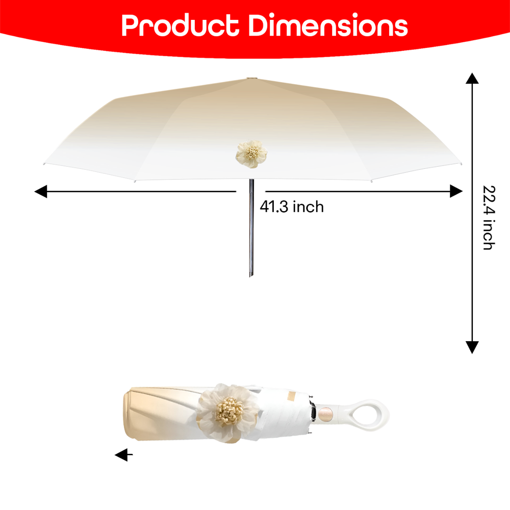 Prime Pick Mini Folding Umbrella With Flower designed  Orange