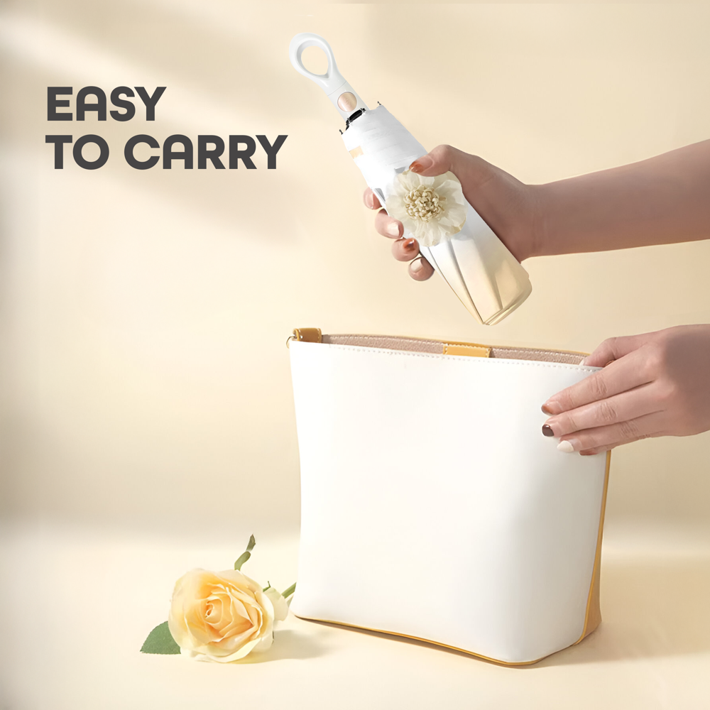 Prime Pick Mini Folding Umbrella With Flower designed  Orange
