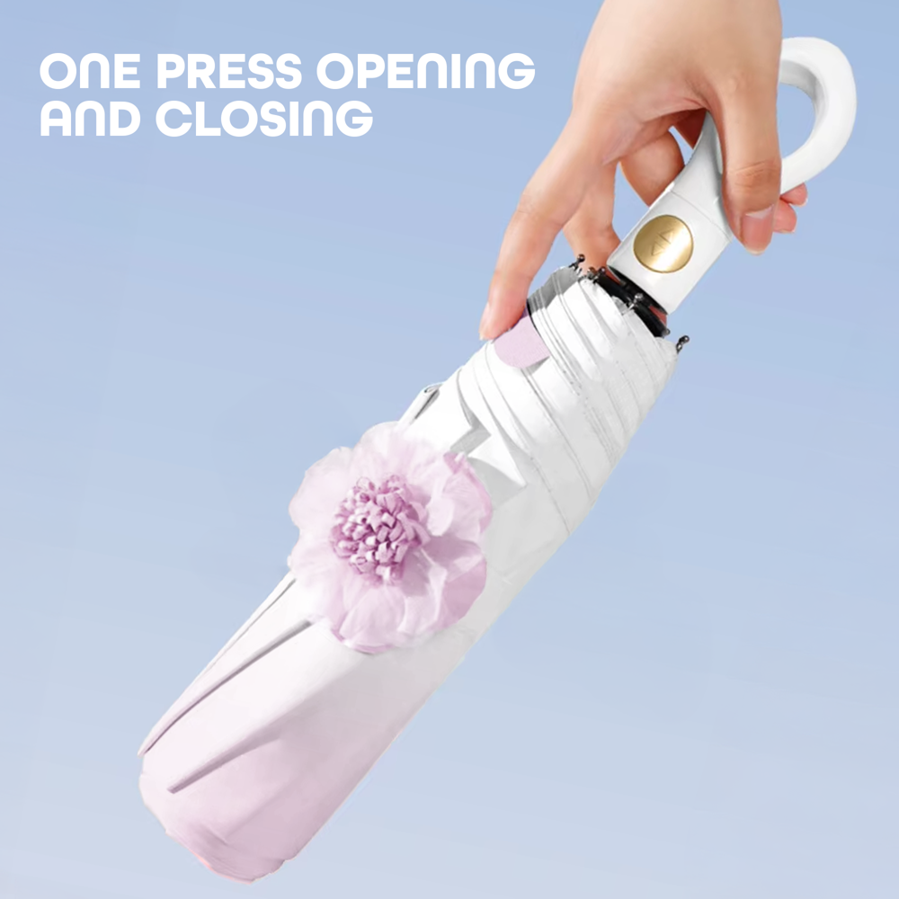 Prime Pick Mini Folding Umbrella With Flower designed  Purple