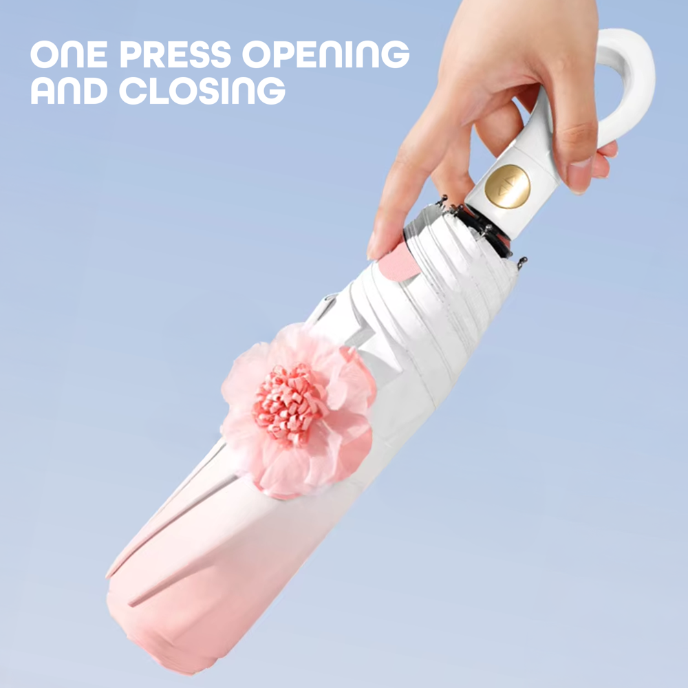 Prime Pick Mini Folding Umbrella With Flower designed  Pink