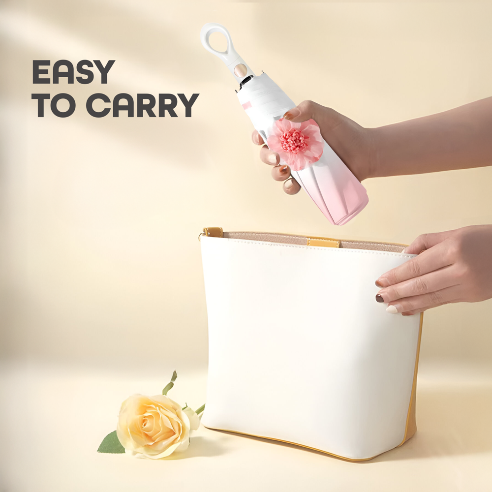 Prime Pick Mini Folding Umbrella With Flower designed  Pink