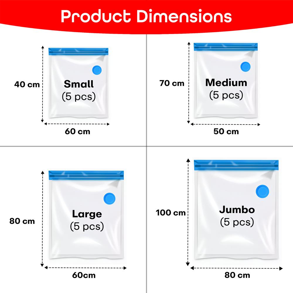 Prime Pick Vacuum Compression Storage Bags With Electric Pump Pack Of  20 5Small 5Medium 5Large 5Jumbo