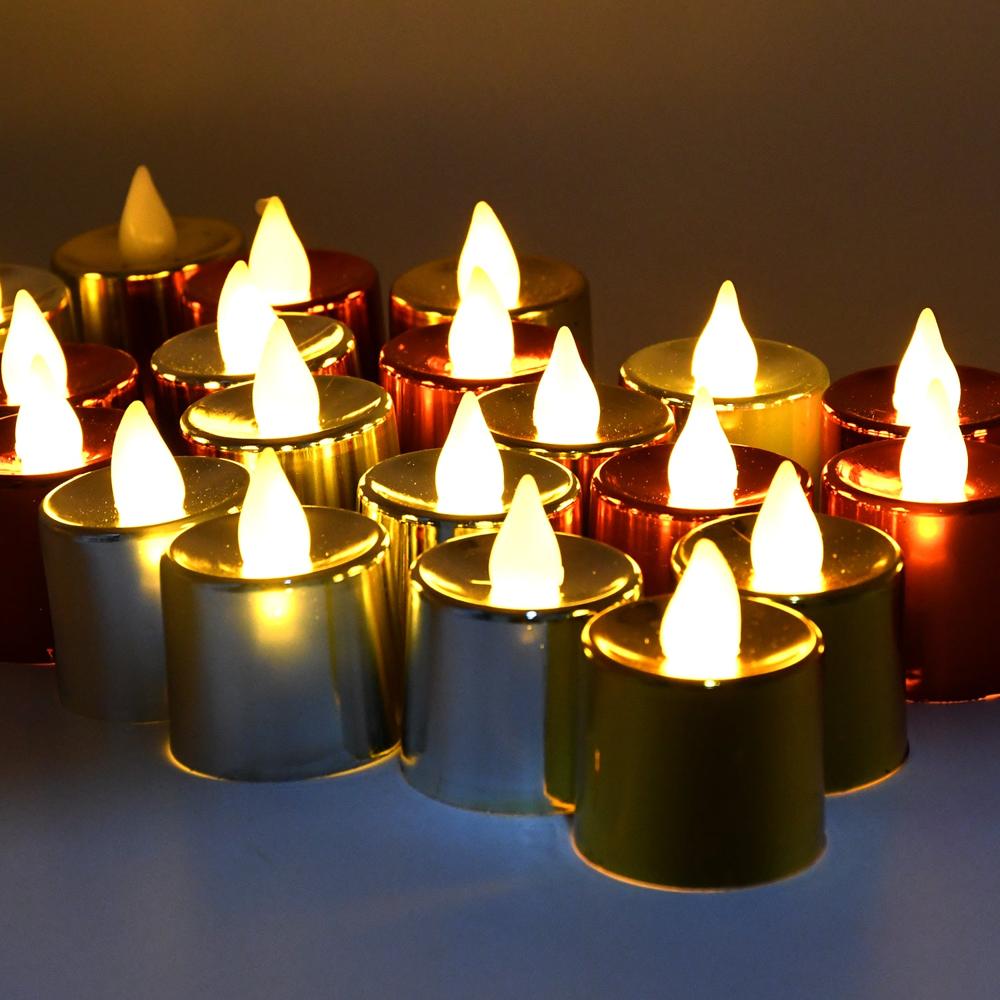 Led Tea Light Electrical Candles / Diya  Plastic Candle Lights (24 Pc Set) - Color: Mix