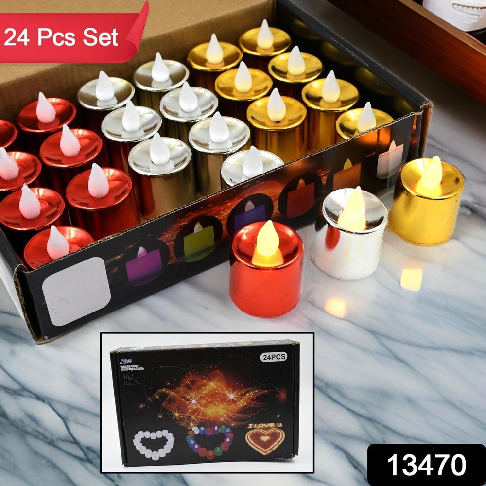 LED Tea Light Electrical Candles / Diya  Plastic Candle Lights (24 Pc Set)