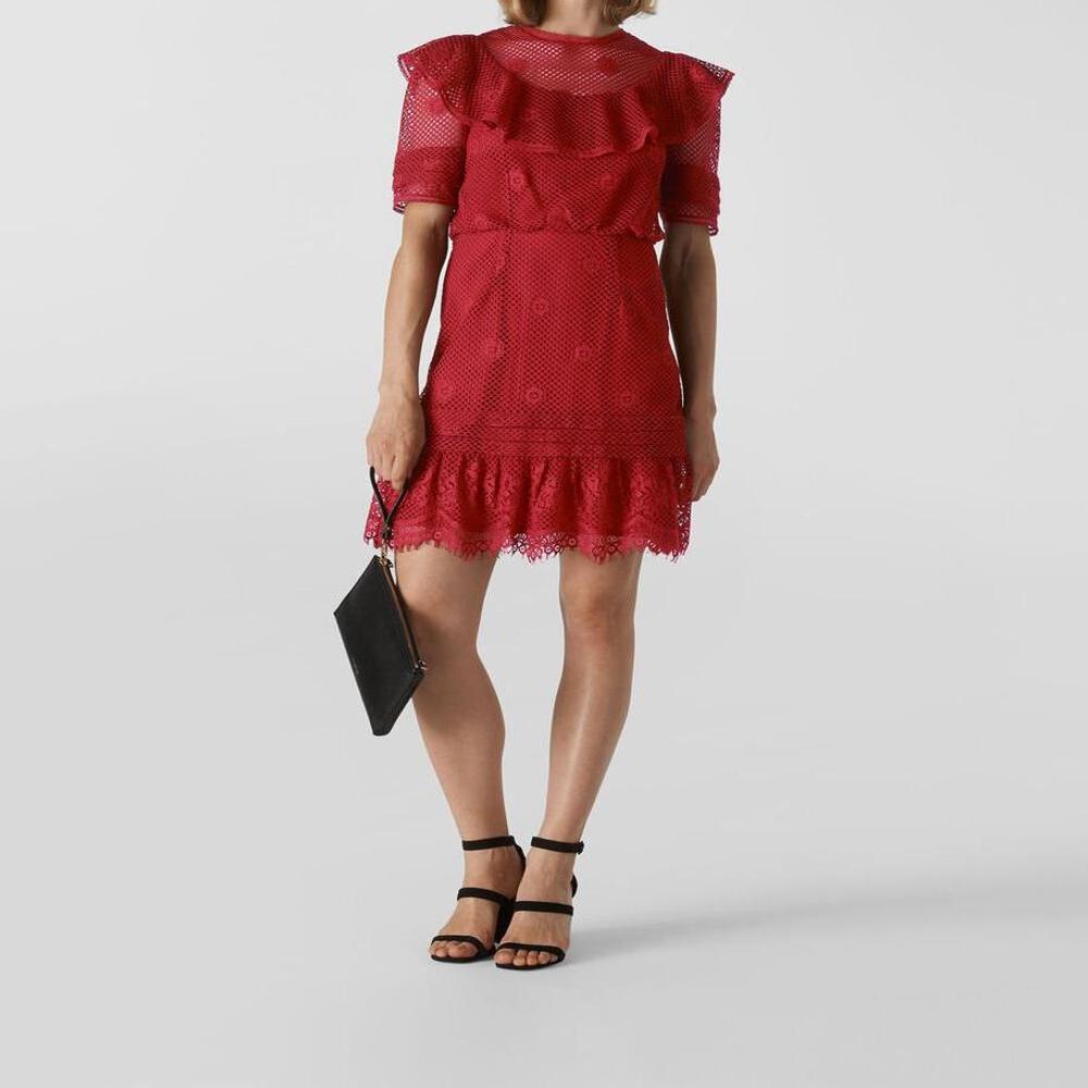 Export Surplus Womens Designer Lace Ruffle Mini Dress