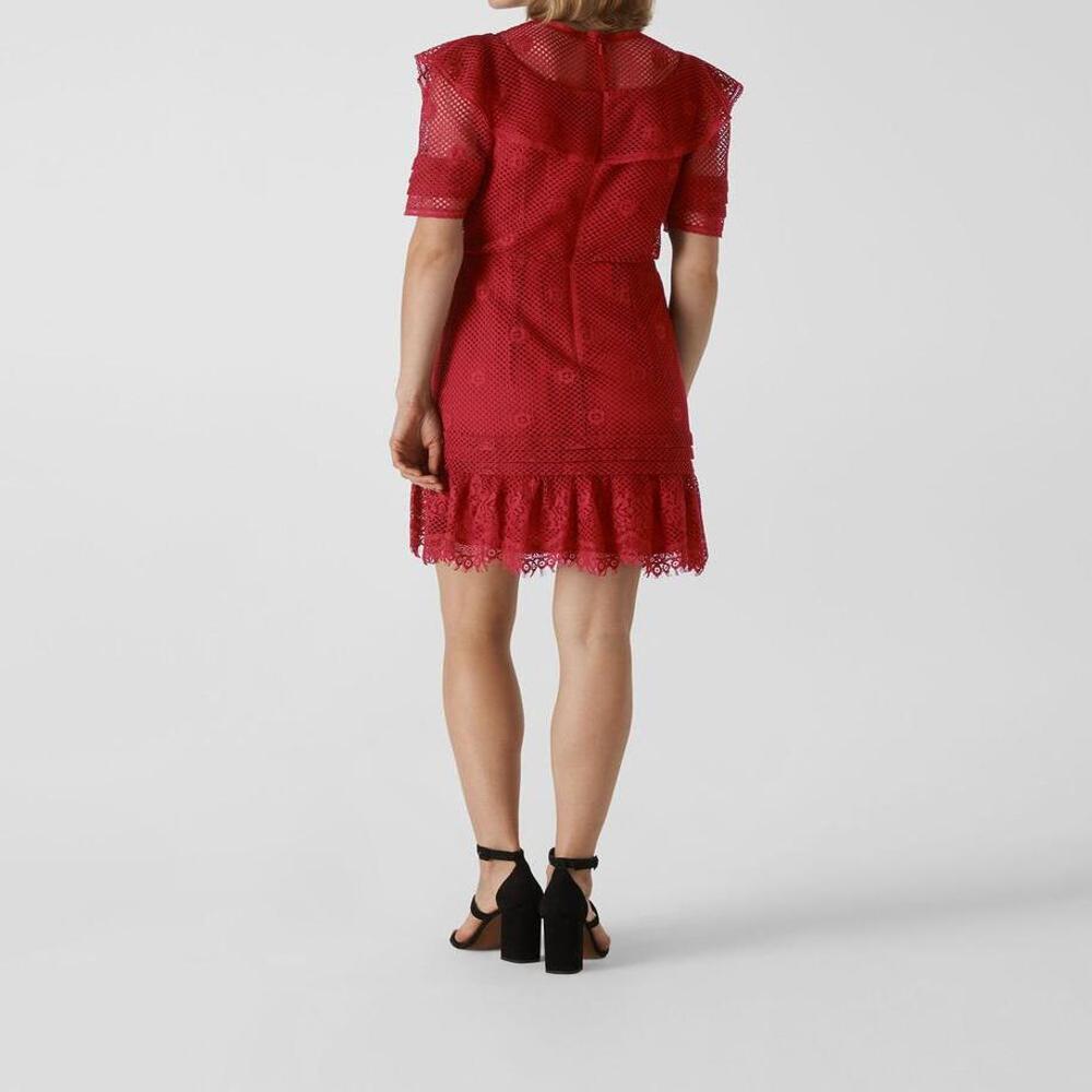 Export Surplus Womens Designer Lace Ruffle Mini Dress