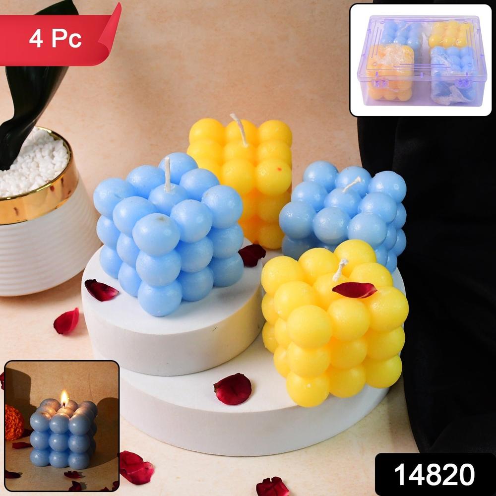 Colorful Cube Shaped Wax Candles (4 Pc) - Color: Mix