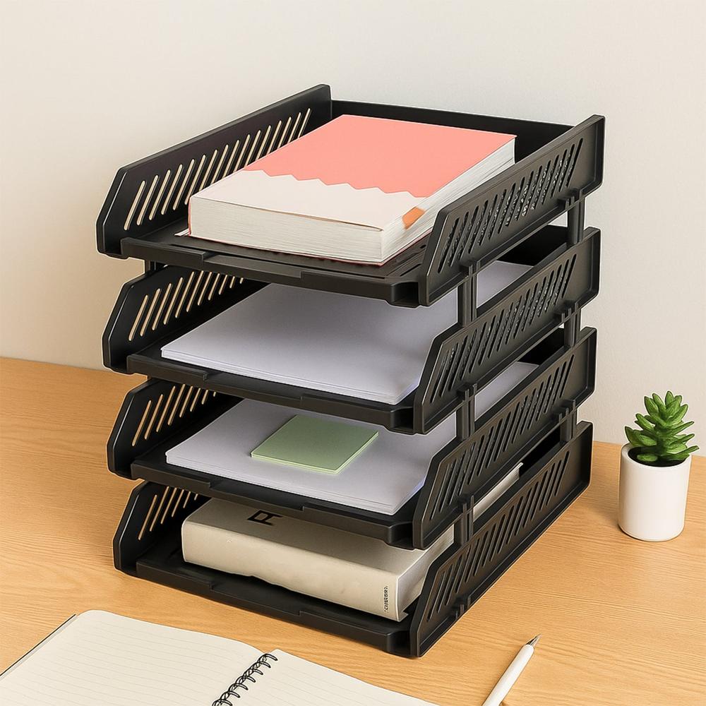 4 Layer Multifunctional File Rack With Drawers For Office Desk - Color: Mix