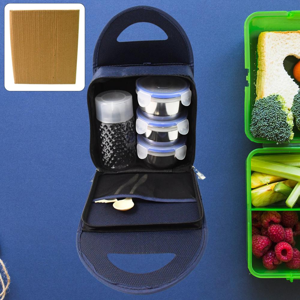 Compact Stainless Steel Airtight Lunch Box Set - 4 Pcs (3 Leakproof 1 Bottle) - Color: Mix