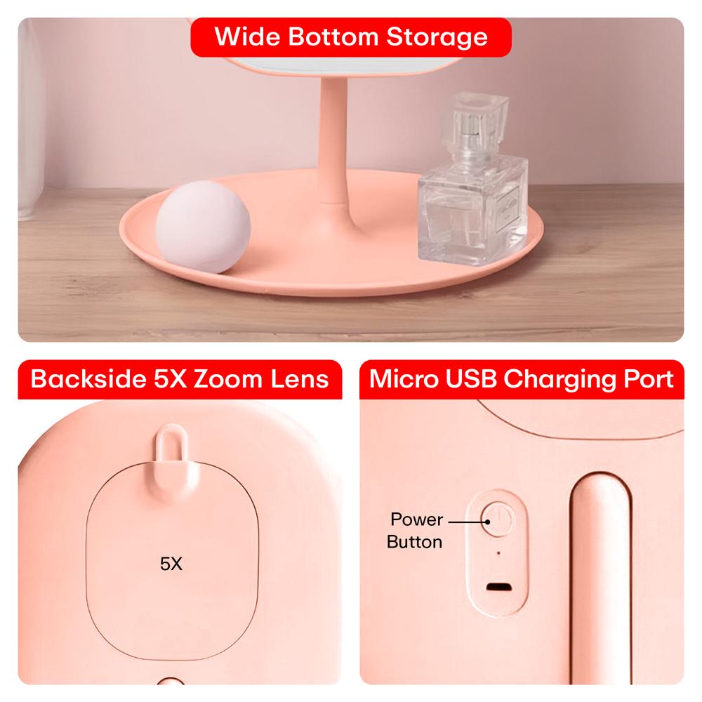 Prime Pick LED Makeup Mirror  Pink