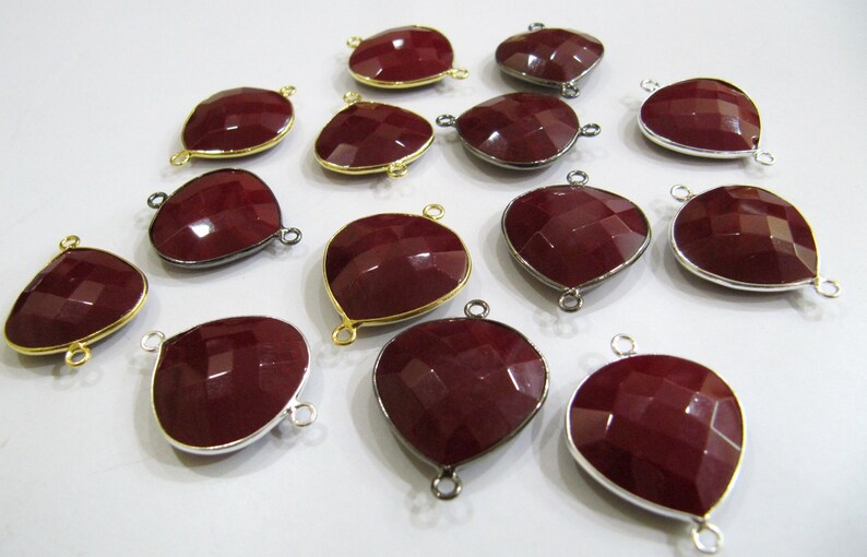 Red Coral Quartz Heart Shape 20mm Briolette Faceted Double Loop Bezel