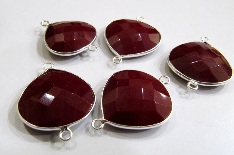 Red Coral Quartz Heart Shape 20mm Briolette Faceted Double Loop Bezel