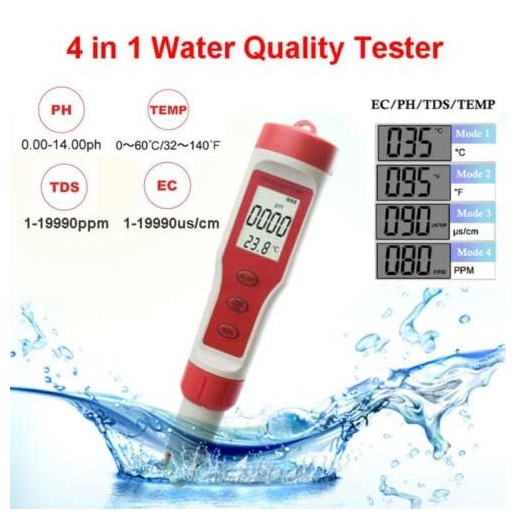 True Sense Water Tester Pen Water Quality Detector PH/TDS/EC/TEMP, 4 In 1