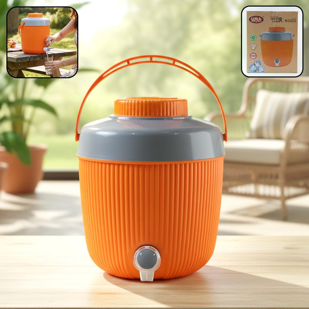 Insulated Plastic Water Jug With Tap For Home & Travel (6000 Ml) - Color: Mix
